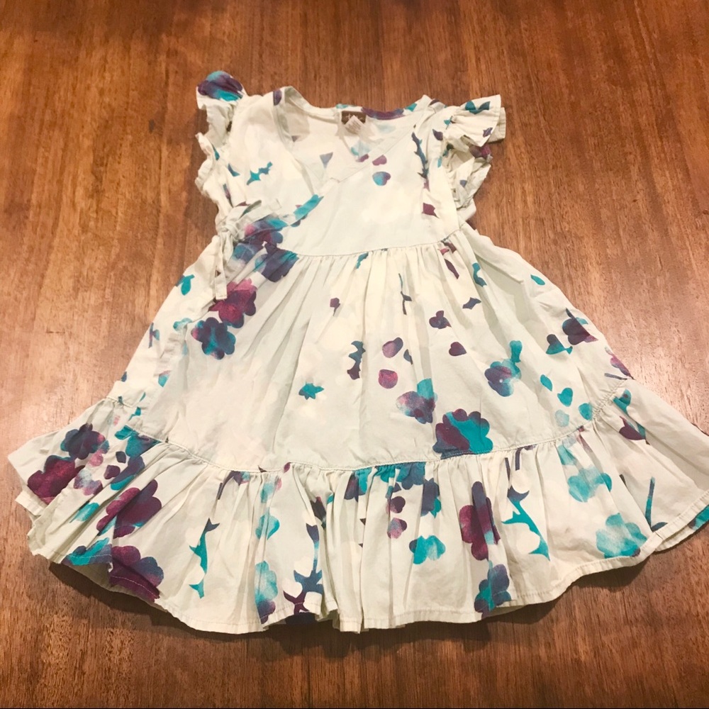 Tea flutter-sleeve floral wrap dress